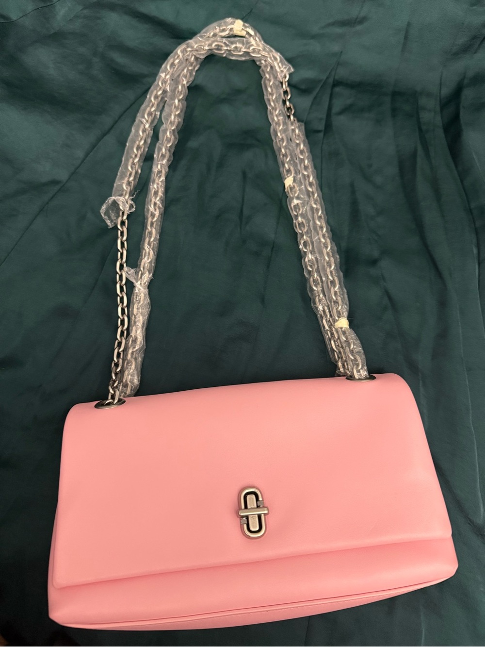 Marc Jacobs The Dual Chain Pink Mini Bag with a silver turn-lock closure $295